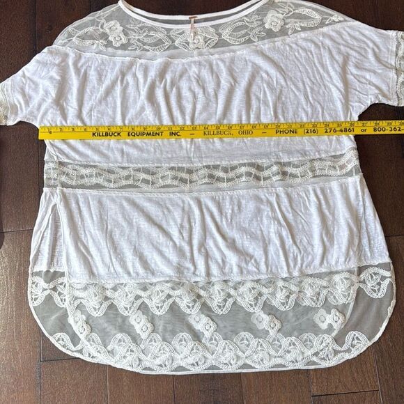 Free People Love Me white lace tee womens size small oversized sheer romantic bo - Picture 9 of 9